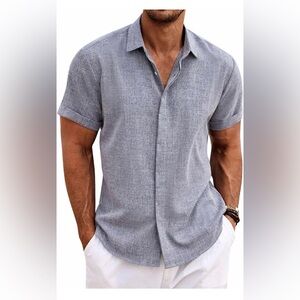 Like NEW, Men's Gray (blue tint) Short Sleeve Button Up Shirt, XXL